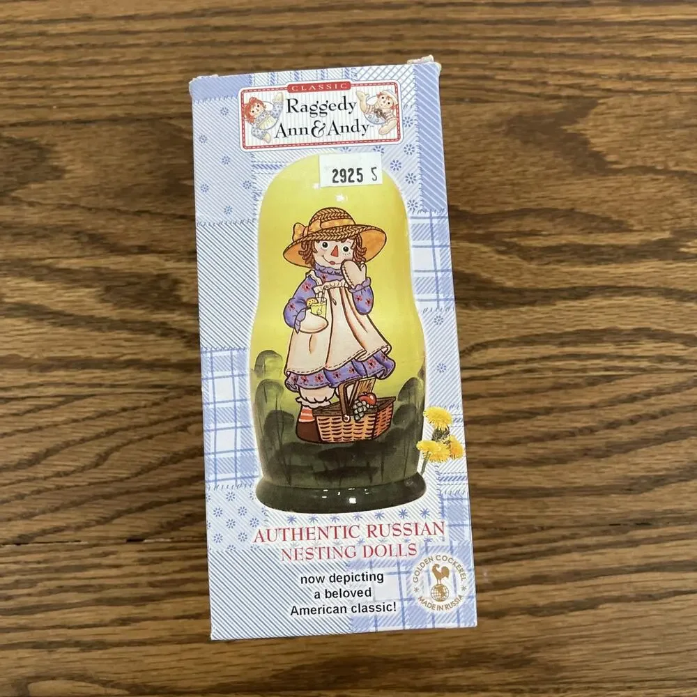 Raggedy Ann Nesting Dolls Russian Golden Cockerel 5 Piece Wooden Hand Painted